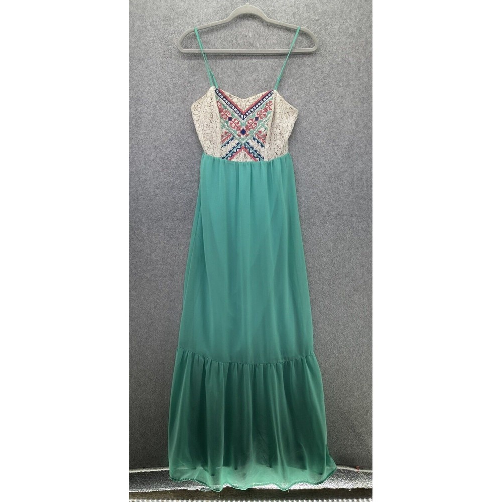 Fyling Tomato Maxi Dress Sleeveless Tiered Pleated Size Small Lace Top Lined